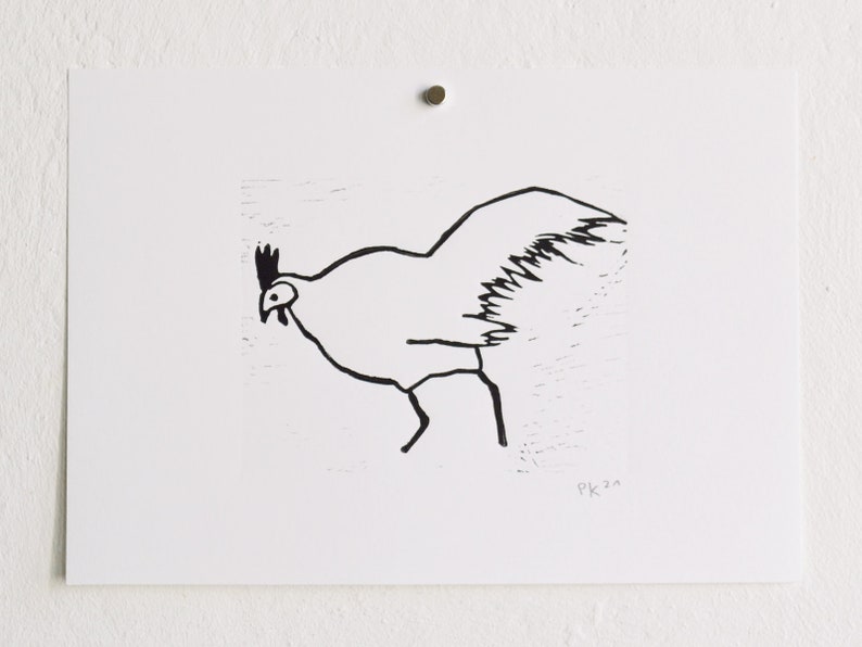 rooster original linocut image 2