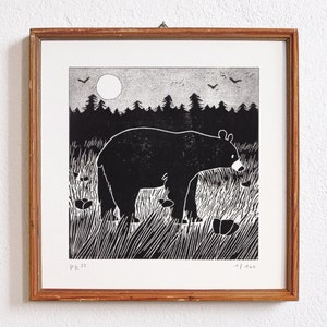bear · original linocut · limited edition