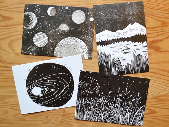 Postcard Set Of 4 Stars And Planets Etsy