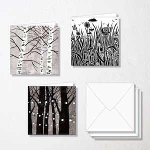 Grußkarten 3er Set "wiese und bäume" mit Umschlag · quadratisch · Klappkarten · Geschenkkarten