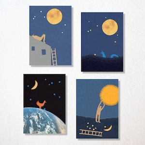 Set di 4 cartoline “luna e stelle”