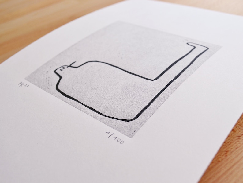 May include: Black and white line drawing of a simple abstract shape on a white background. The drawing is titled "PK-11" and numbered "1/100".