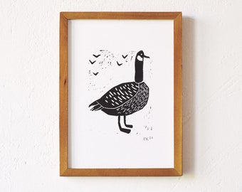 ganso salvaje · linograbado original · DIN A5 · firmado · arte · linograbado