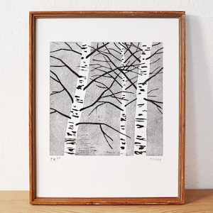 birch · original linocut · limited edition