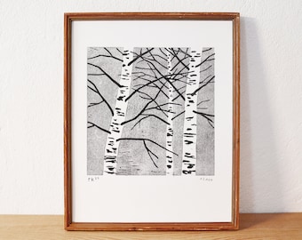 birken · original Linolschnitt · limitiert und signiert · Din A4 · Kunst · Linoldruck