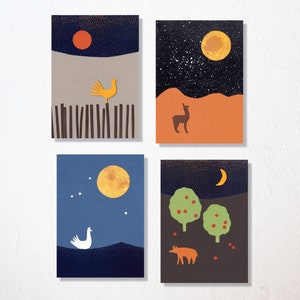 Postkarten 4er Set “tiere und planeten”