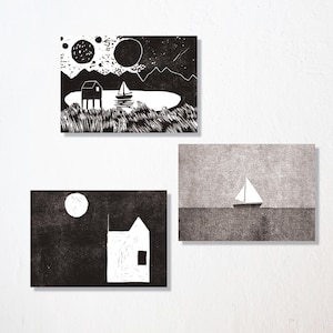 Set di 3 cartoline “casa e barca”