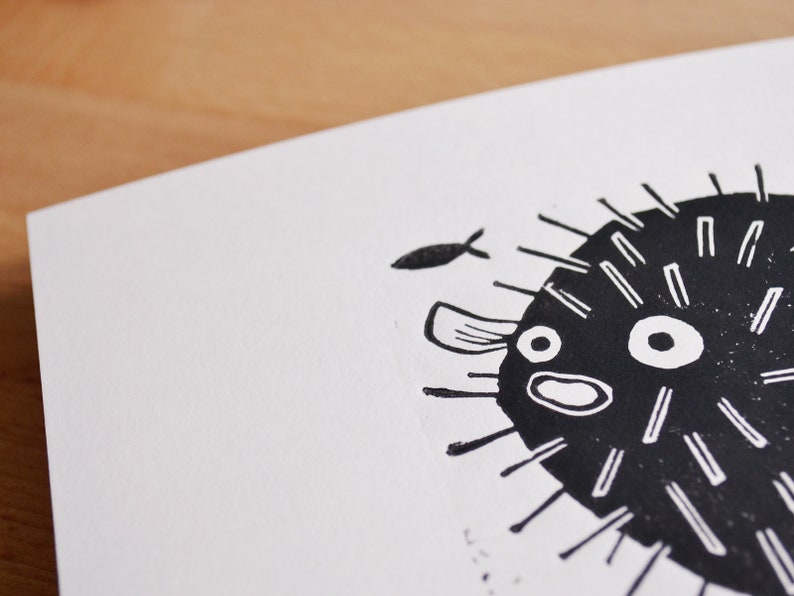 pufferfish original linocut image 5