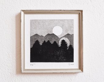 moon series 6 · original linocut · limited edition