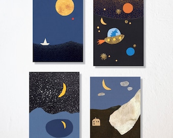 Postcard set of 4 "sea and space"