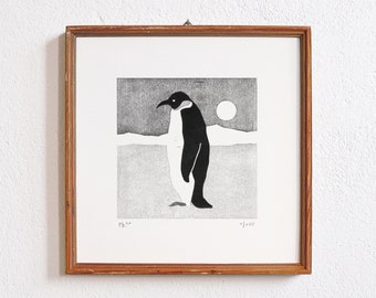 pingouin · linogravure originale · limitée et signée · Din A4 · art · impression lino