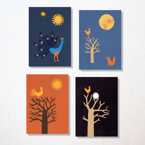 Lot de 4 cartes postales « oiseaux »