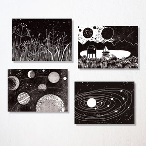 Postcard set of 4 "stars and planets"