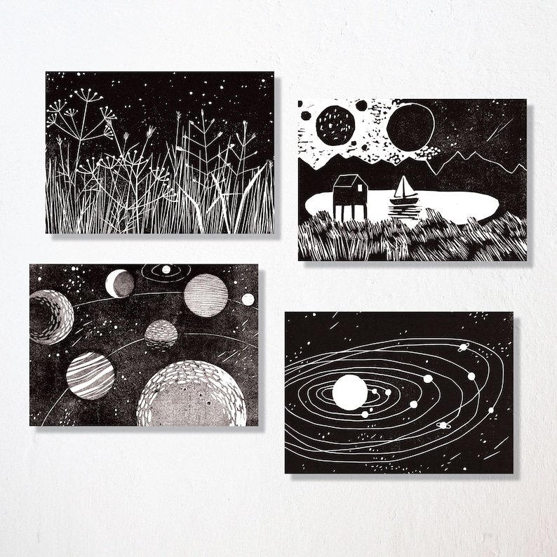 Postcard set of 4 stars and planets image 1