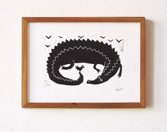 crocodile · linogravure originale · Din A5 · signé · Art · Impression au linoléum