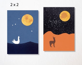 Juego de 4 postales «luna y mar»