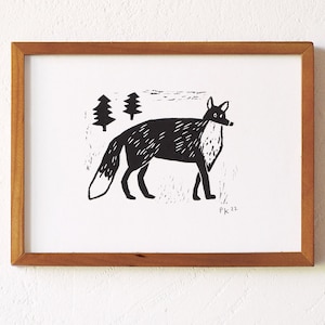renard · linogravure originale · Din A5 · signé · art · linogravure