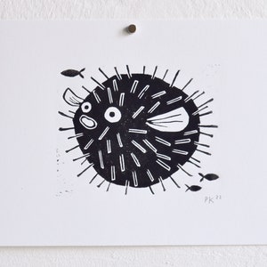 pufferfish original linocut image 2