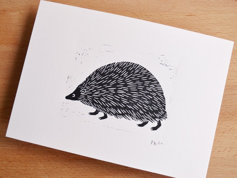 hedgehog original linocut image 3