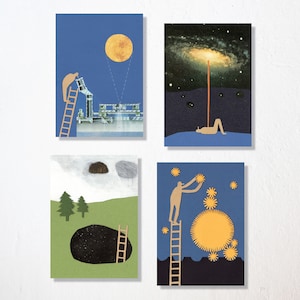 Lot de 4 cartes postales « recherche »