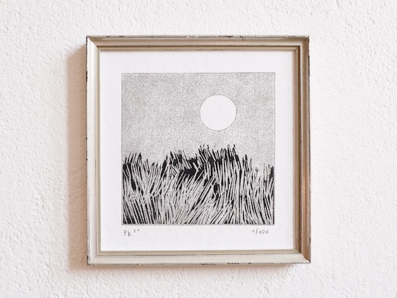 Original Linolschnitt · Mondserie 1 · limitierte Auflage · Linoldruck · Din A5 · handgemachter Kunstdruck · Landschaft Druck Kunst · Mond