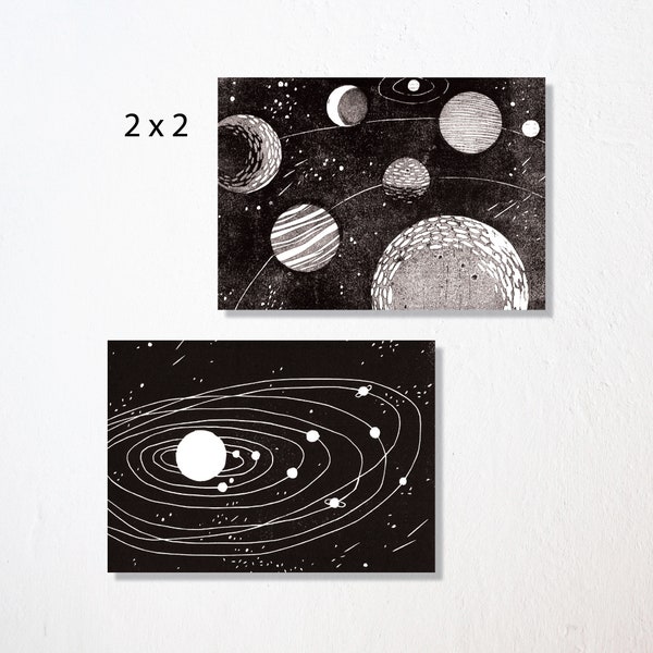 Postcard set of 4 "planets"