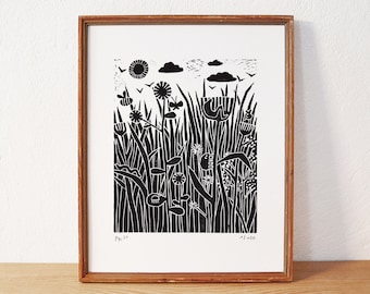 prairie 1 · linogravure originale · limité et signé · Din A4 · Art · Impression au linoléum