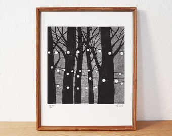 lumières · linogravure originale · limité et signé · Din A4 · Art · Impression au linoléum