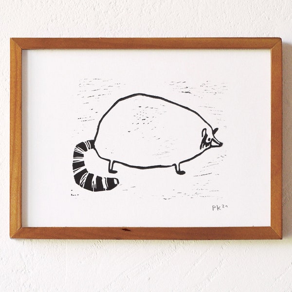 waschbär · original Linolschnitt · Din A5 · signiert · Kunst · Linoldruck