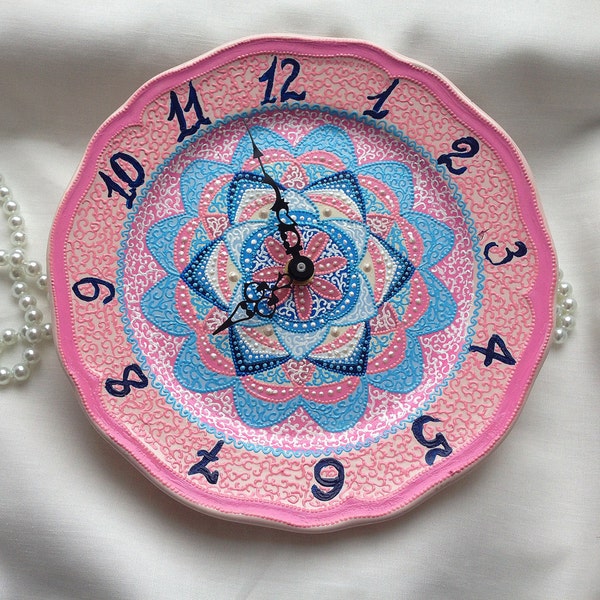 Unique Handpainted Clock, Exclusive clock, Wall Clock, Table Clock, Unique clock, Handmade clock, faience clock, 