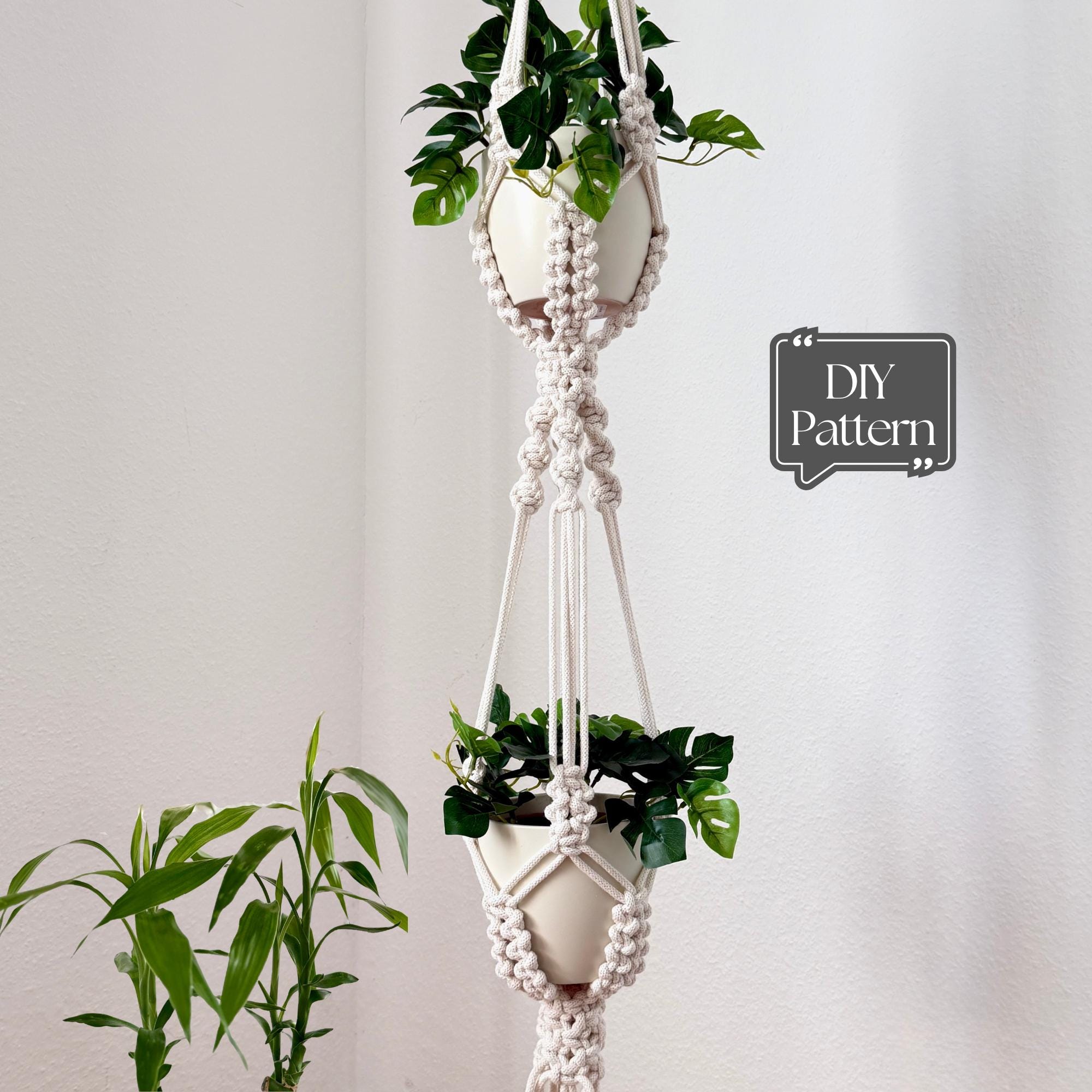 Double Macrame Plant Hanger Pattern PDF, Hanging Planter DIY, Indoor ...