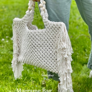 PDF Pattern Macrame Bag, DIY Macrame Boho Purse, Handbag Pattern, Macrame Shopping Bag Tutorial, How to Macrame Bag image 6