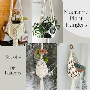 4 Macramé Plant Hanger DIY Patterns - Transform Terrace and Balcony with Eclectic Decor. Instant Digital Downloads. Plant Lovers Gifts Idea