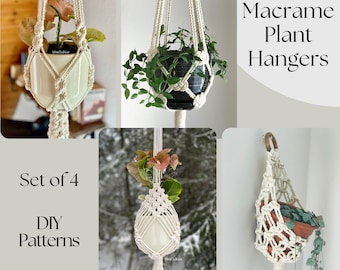 4 DIY-patronen voor macramé-plantenhangers - Transformeer terras en balkon met eclectisch decor. Directe digitale downloads. Plantenliefhebbers cadeau idee