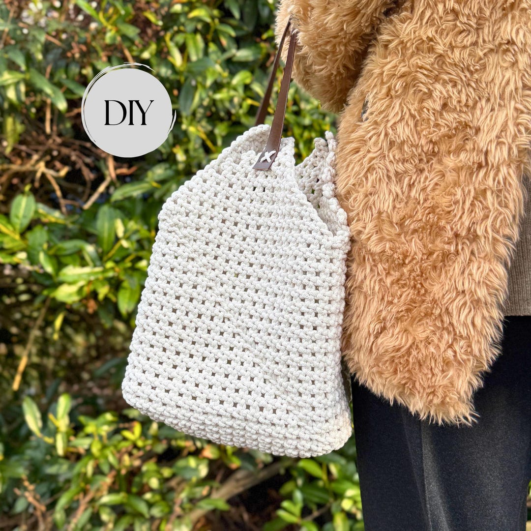 Macrame Bag Pattern PDF With Leather Handles | Easy DIY Macramу Tote ...