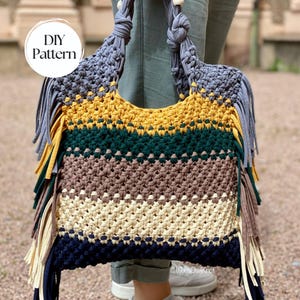 PDF Pattern Macrame Bag, DIY Macrame Boho Purse, Handbag Pattern, Macrame Shopping Bag Tutorial, How to Macrame Bag