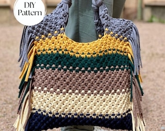 PDF Pattern Macrame Bag, DIY Macrame Boho Purse, Handbag Pattern, Macrame Shopping Bag Tutorial, How to Macrame Bag