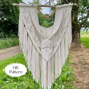 DIY Big Macrame Wall Hanging Pattern, Beginner Macrame PDF Pattern + Macrame Knots Video Tutorial, Step by Step Instructions XXL Macrame