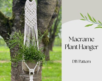 DIY Macrame plantenhanger, geometrische muur plantenhanger PDF-patroon, macramé patroon beginner, DIY macrame, stap voor stap, hoe je een hanger plant