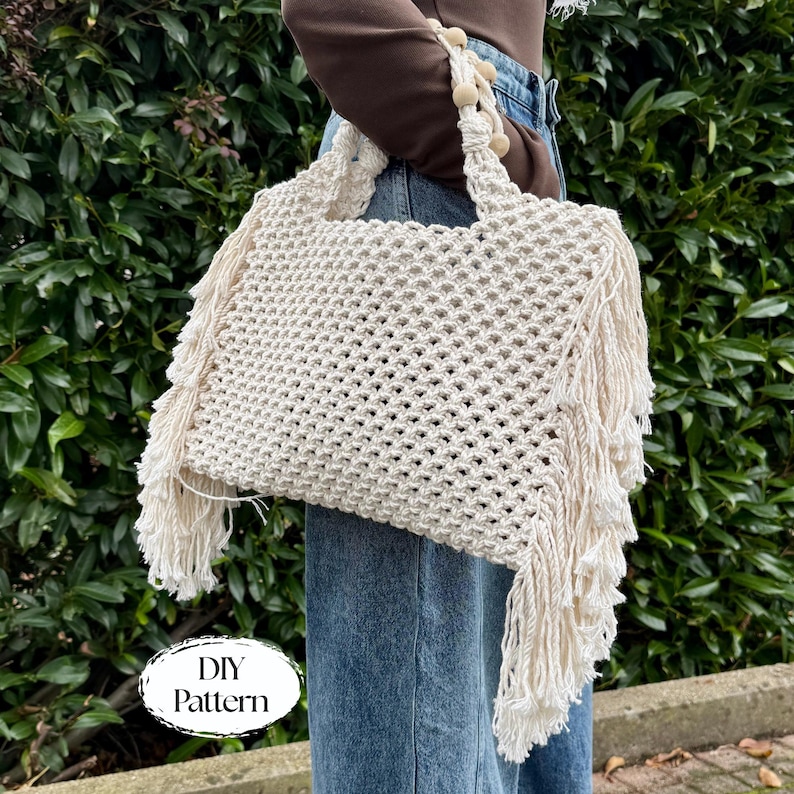 PDF Pattern Macrame Bag, DIY Macrame Boho Purse, Handbag Pattern ...