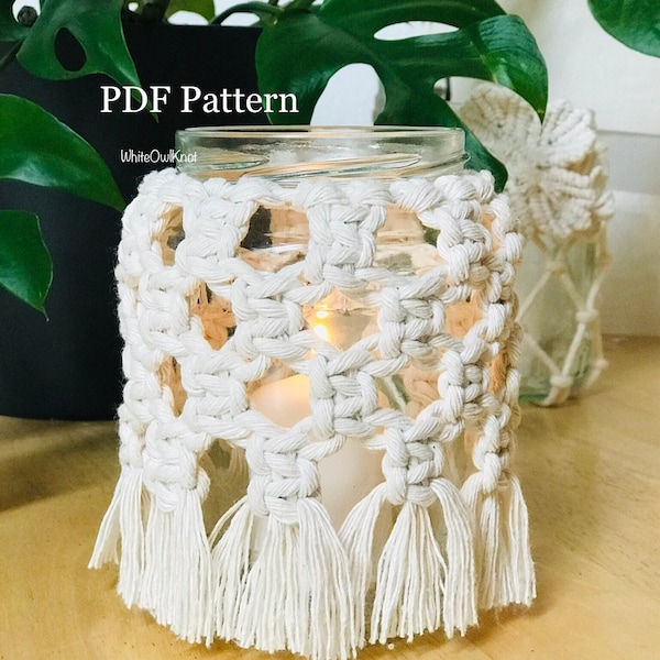 Macrame Jar Cover PDF Pattern, Macrame Tutorial, Macrame Hanging Lantern Pattern, Wedding Decor DIY, Macrame Jar How To, Wedding Day Decor