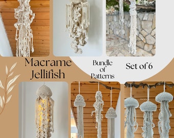 BUNDLE of 6 Macrame Jellyfish DIY Patterns , Macrame PDF Pattern, Ocean Vibes Decor Set of Macrame Patterns, Instant Download