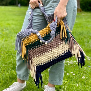 PDF Pattern Macrame Bag, DIY Macrame Boho Purse, Handbag Pattern, Macrame Shopping Bag Tutorial, How to Macrame Bag image 4