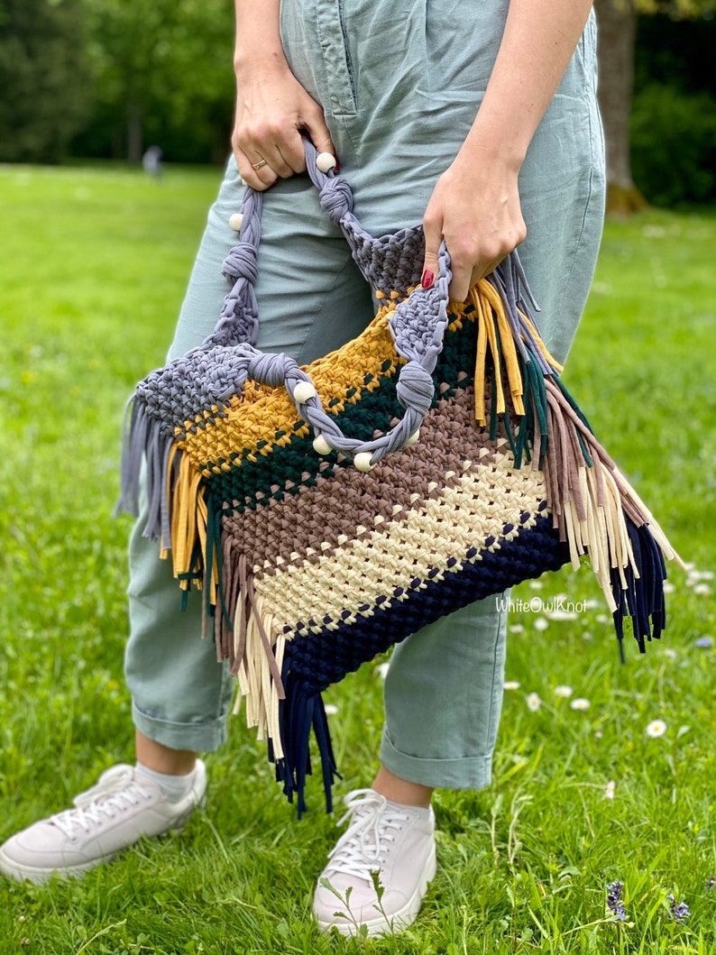 PDF Pattern Macrame Bag, DIY Macrame Boho Purse, Handbag Pattern, Macrame Shopping Bag Tutorial, How to Macrame Bag image 4