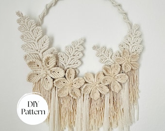 Ghirlanda di fiori fai da te con motivo macramè, set di modelli PDF scritti in macramè per realizzare ghirlande floreali, tutorial per appendere le pareti in macramè scaricabile digitalmente