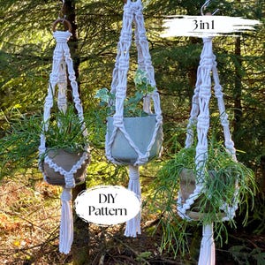 3er Set Makramee Pflanzenhänger PDF Muster, Kleine Pflanzenhänger PDF Muster im gleichen Stil, DIY Makramee, Anleitung zum Pflanzenhänger, Geschenkidee