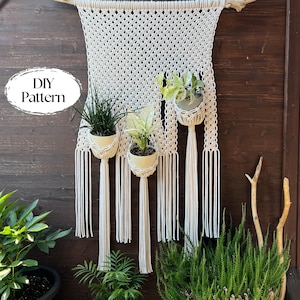 Patrons de jardinière triple paroi en macramé à faire soi-même | Téléchargement instantané | Suspension murale ou suspension pour plantes en macramé | Cadeau et décoration d'intérieur parfaits
