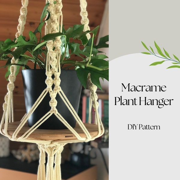 Cintre de plante en macramé moderne sur motif vintage des années 70, téléchargement immédiat PDF, décoration d'intérieur en macramé, projets des années 1970, bricolage