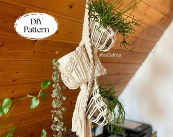 PDF pattern Macrame plant hanger, multiple plant hanger DIY, macramé pattern beginner, DIY macrame, pod planter step by step