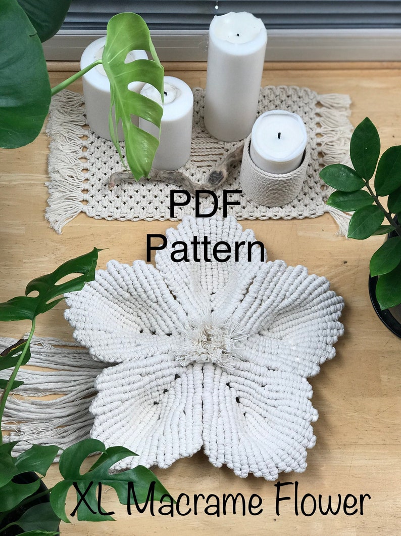 PDF Pattern XL Macrame Flower, Macrame Flowers Tutorial, DIY Macrame Lace, Step by Step Instructions, How To Macrame Flowers image 3